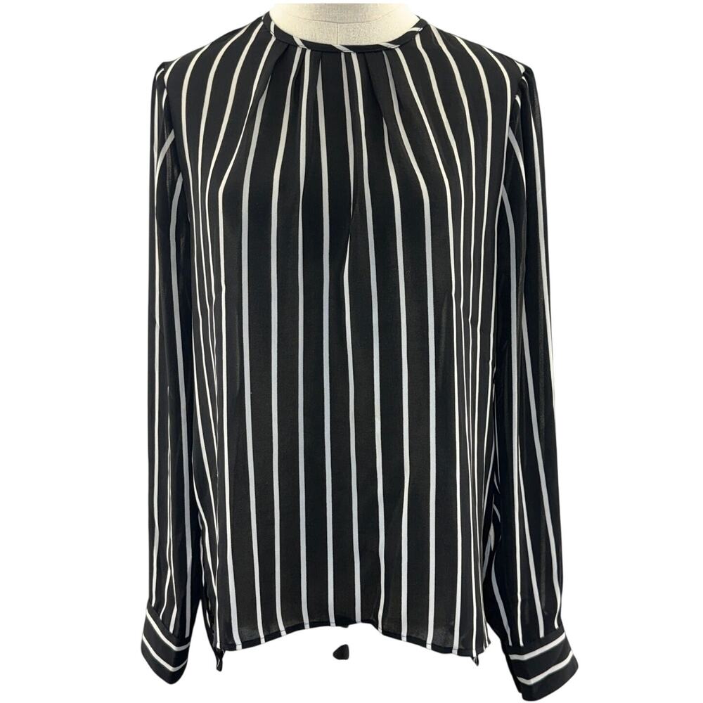 WHBM Women’s 6 Long Sleeve Blouse Black White Striped Sheer